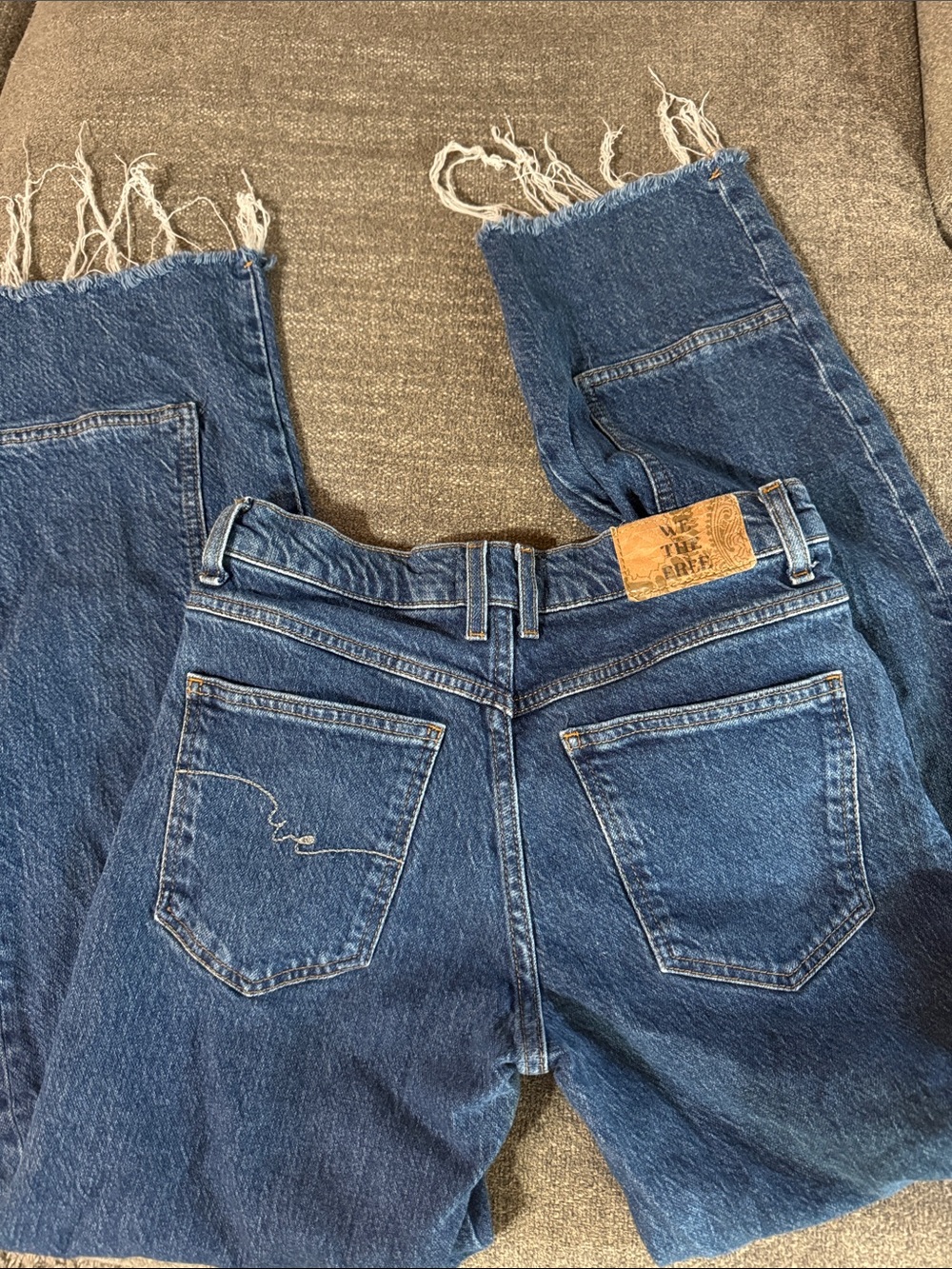 We The Free  Blue Denim Jeans with Leather Patch